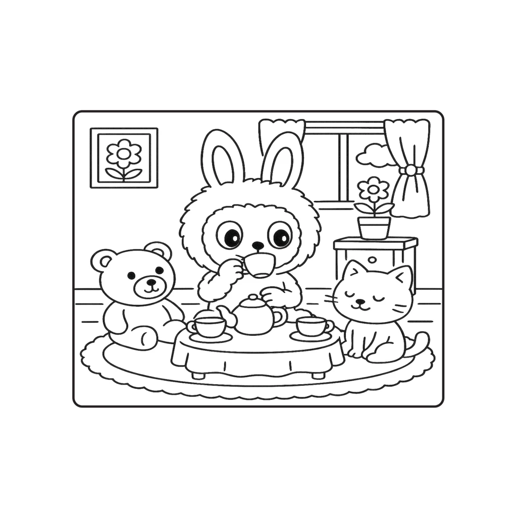 Desenho de Hora Do Chá Com Animais De Estimação para colorir e imprimir grátis