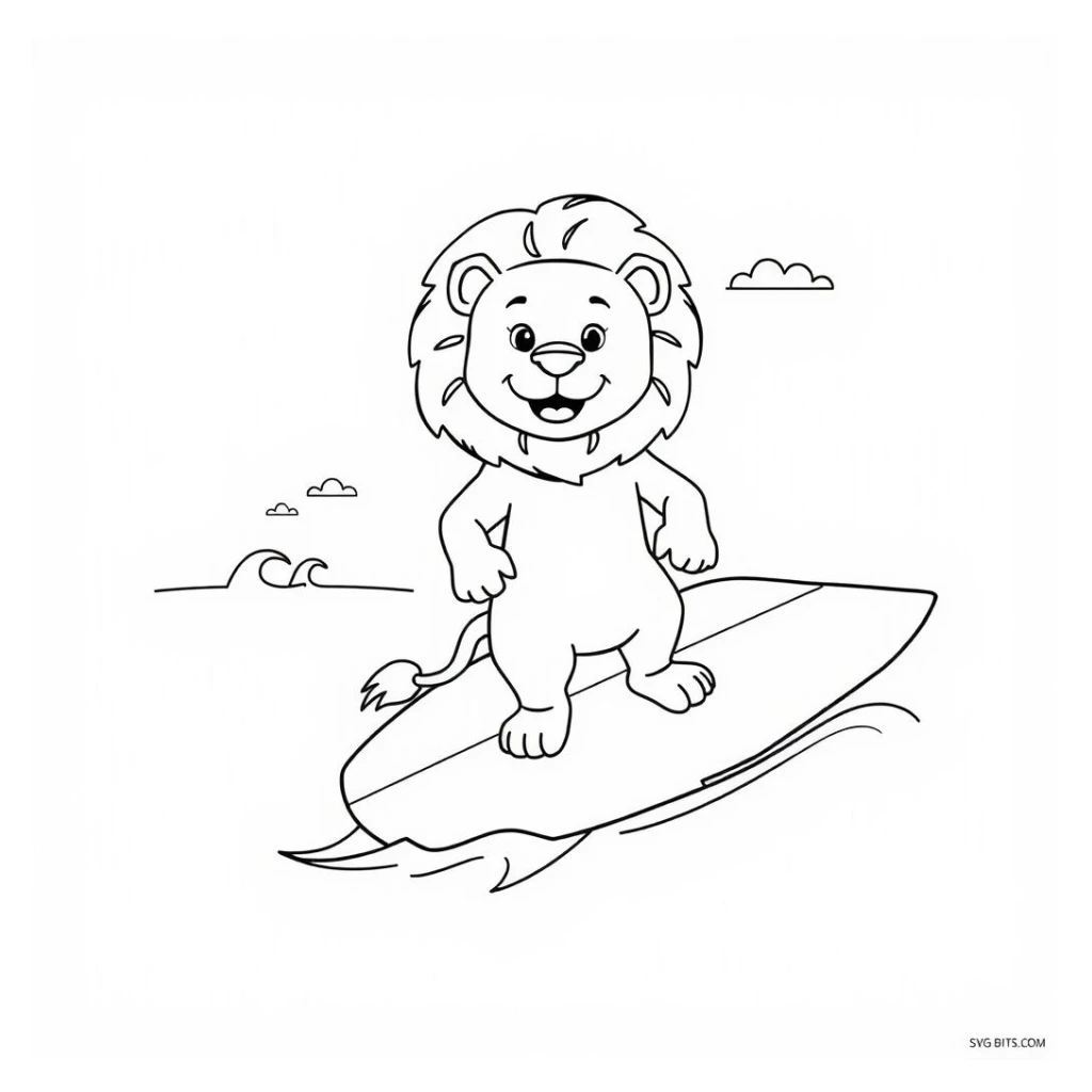 Desenho de Leão Surfista para colorir e imprimir grátis