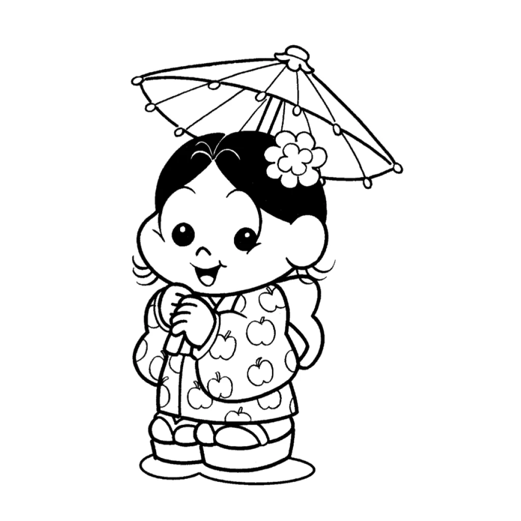 Desenho de Magali criança com guarda-chuva para colorir e imprimir grátis