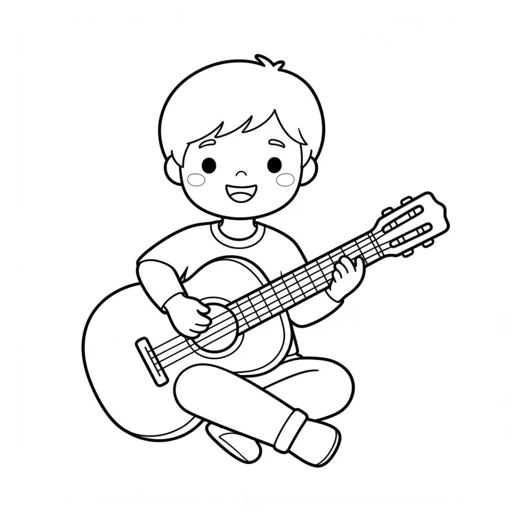 Desenho de Menino Tocando Violão para colorir e imprimir grátis