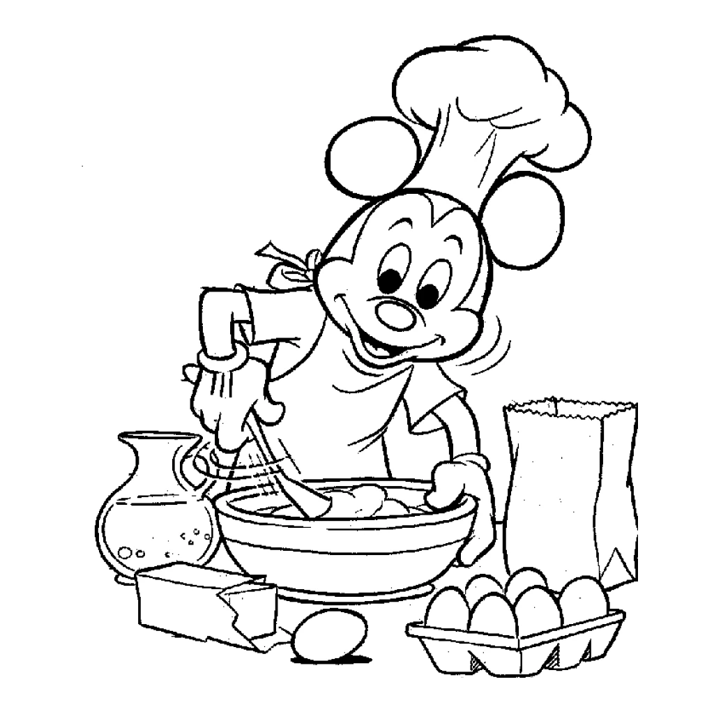 Desenho de Mickey Cozinheiro Divertido para colorir e imprimir grátis