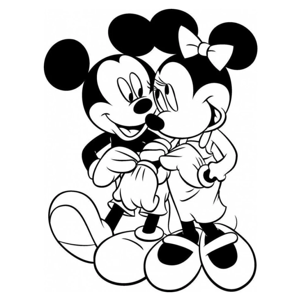 Desenho de Mickey e Minnie apaixonados e felizes para colorir e imprimir grátis