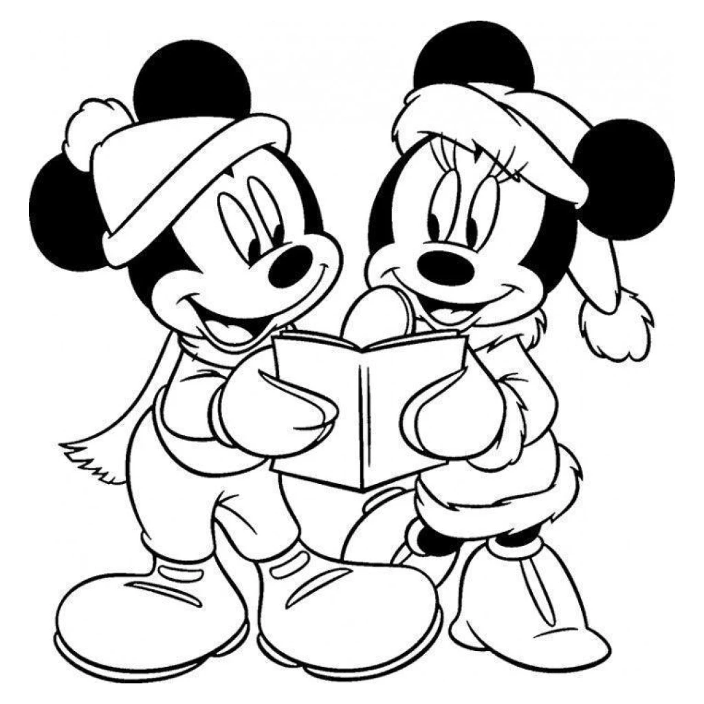 Desenho de Mickey E Minnie lendo um livro para colorir e imprimir grátis