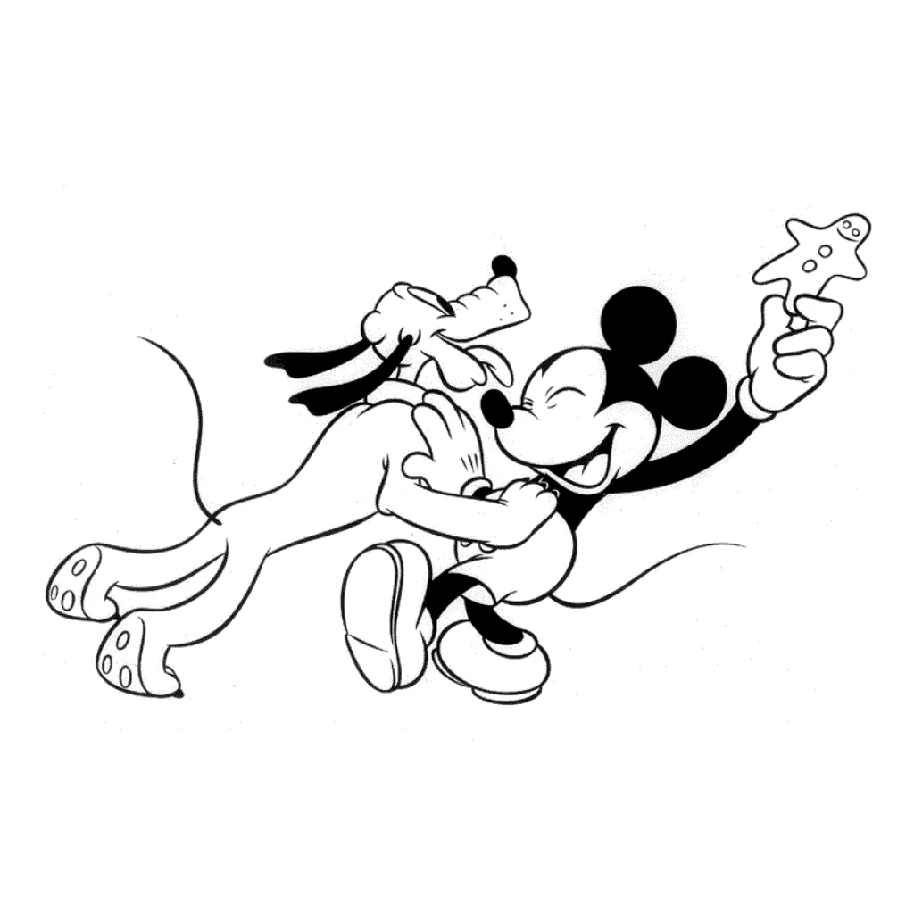 Desenho de Mickey Mouse brincando com Pluto para colorir e imprimir grátis