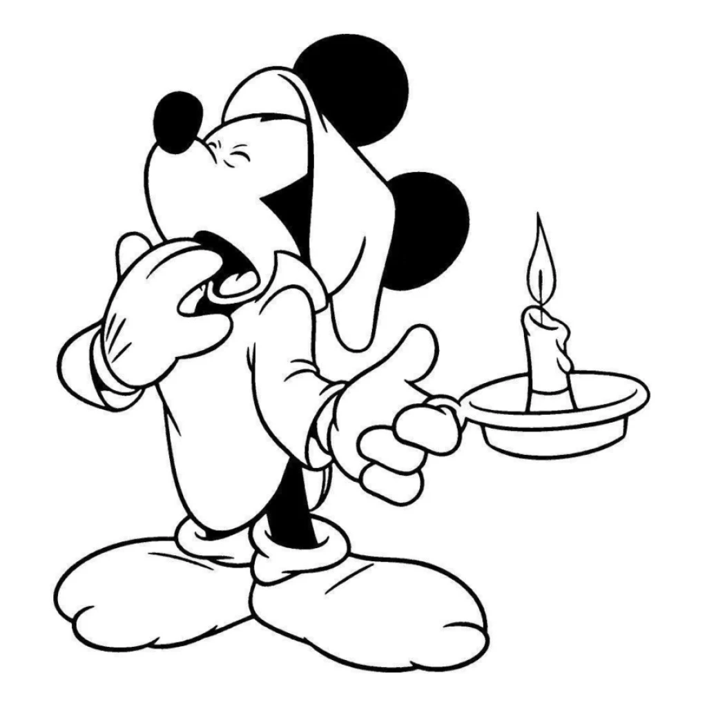 Desenho de Mickey Mouse com sono para colorir e imprimir grátis