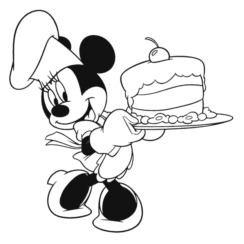 Desenho de Minnie Mouse Com Bolo para colorir e imprimir grátis