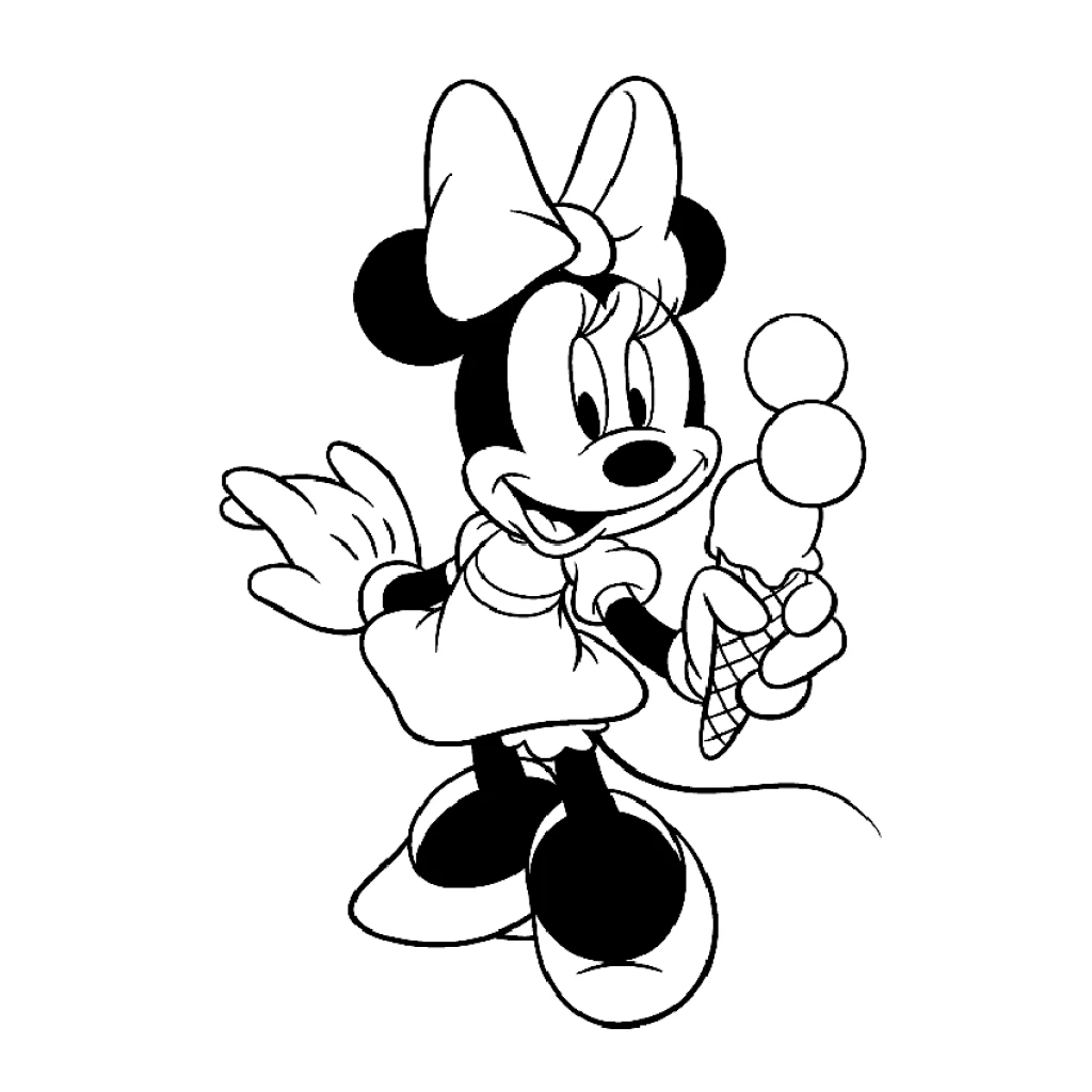Desenho de Minnie Mouse Com Sorvete para colorir e imprimir grátis