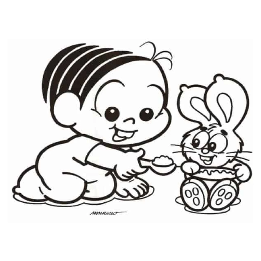 Desenho de Mônica Bebê e Coelho para colorir e imprimir grátis
