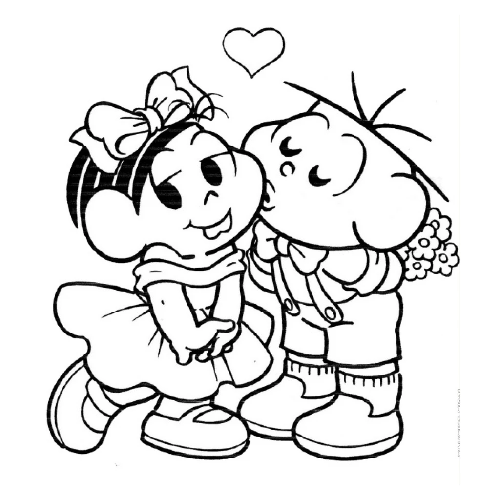 Desenho de Mônica e Cebolinha no dia dos namorados para colorir e imprimir grátis