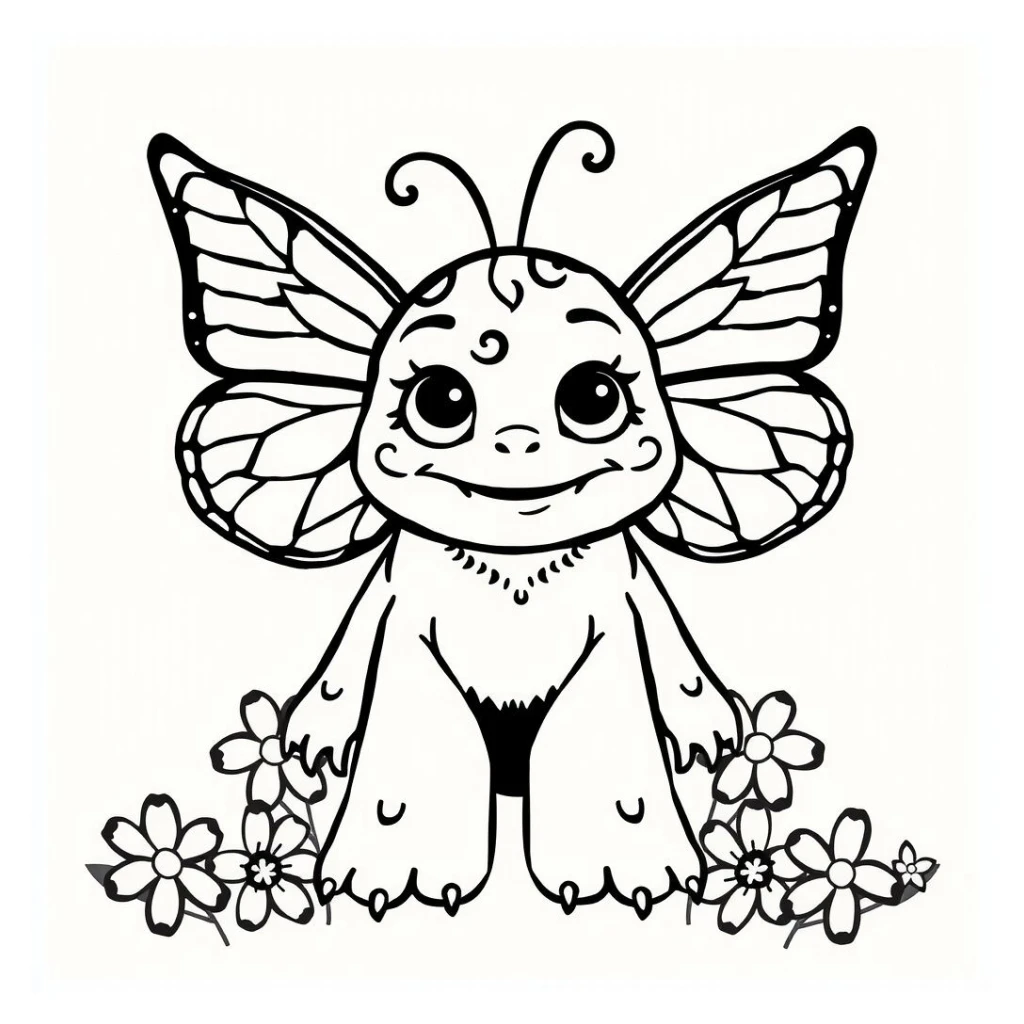Desenho de Monstro Com Asas De Borboleta E Flores para colorir e imprimir grátis