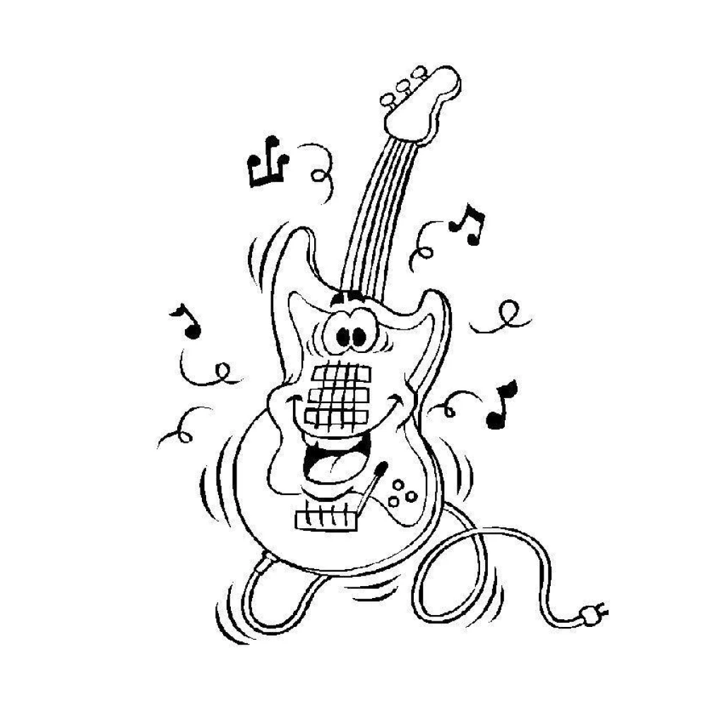 Desenho de Guitarra Divertida para colorir e imprimir grátis