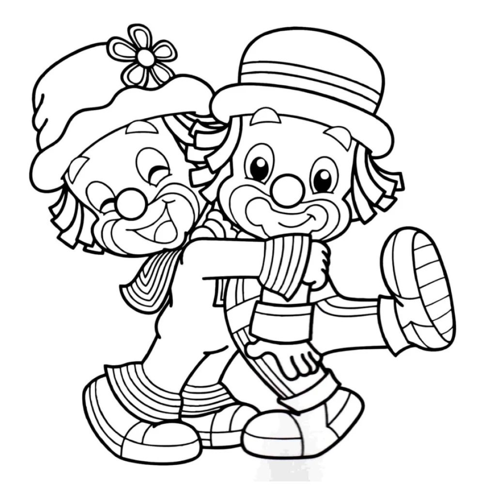 Desenho de Palhaços Patati e Patatá se abraçando para colorir e imprimir grátis