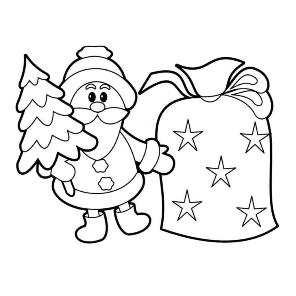 Desenho de Papai Noel Com Árvore De Natal para colorir e imprimir grátis