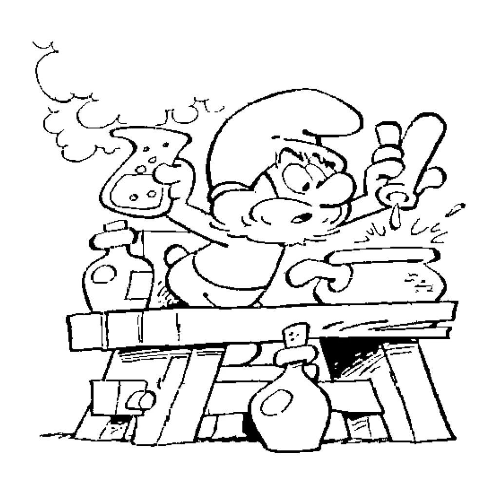 Desenho de Papai Smurf fazendo suas poções mágicas para colorir e imprimir grátis