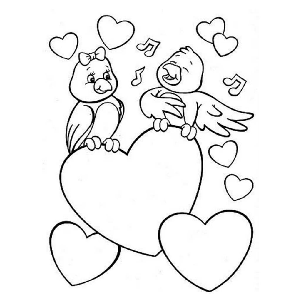 Desenho de Pássaros Em Coração para colorir e imprimir grátis