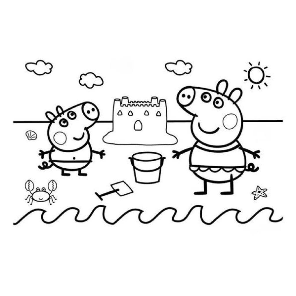Desenho de Peppa Pig Na Praia para colorir e imprimir grátis