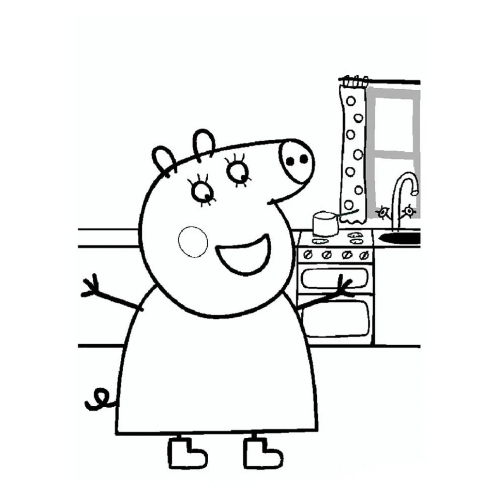 Desenho de Peppa Pig Na Cozinha para colorir e imprimir grátis