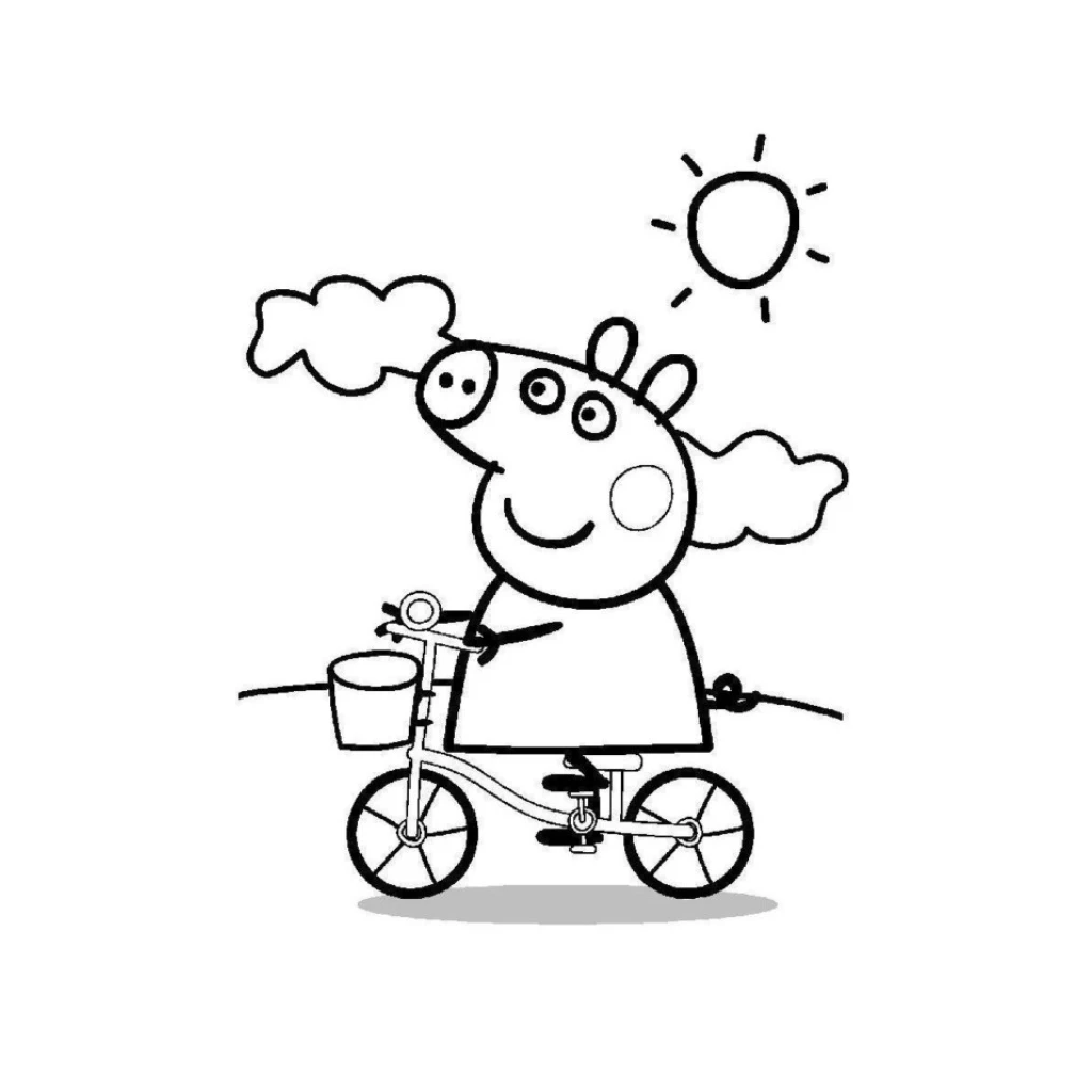 Peppa Pig Riding A Bicycle coloring page to print for free