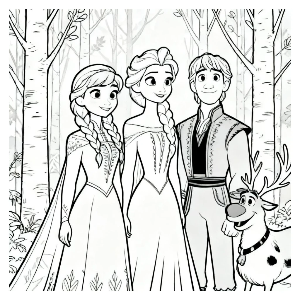 Desenho de Personagens De Frozen na floresta para colorir e imprimir grátis