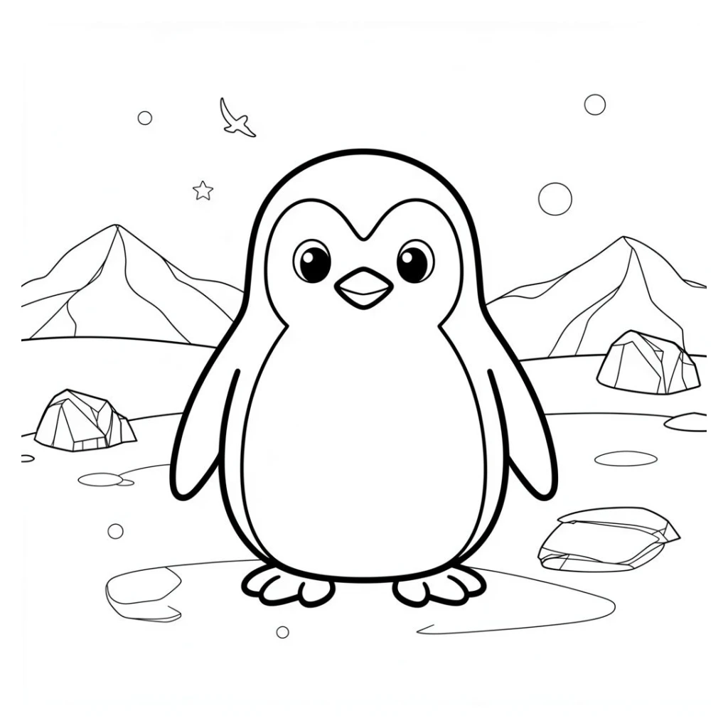 Desenho de Pinguim super simples e facil de colorir para criancas para colorir e imprimir grátis