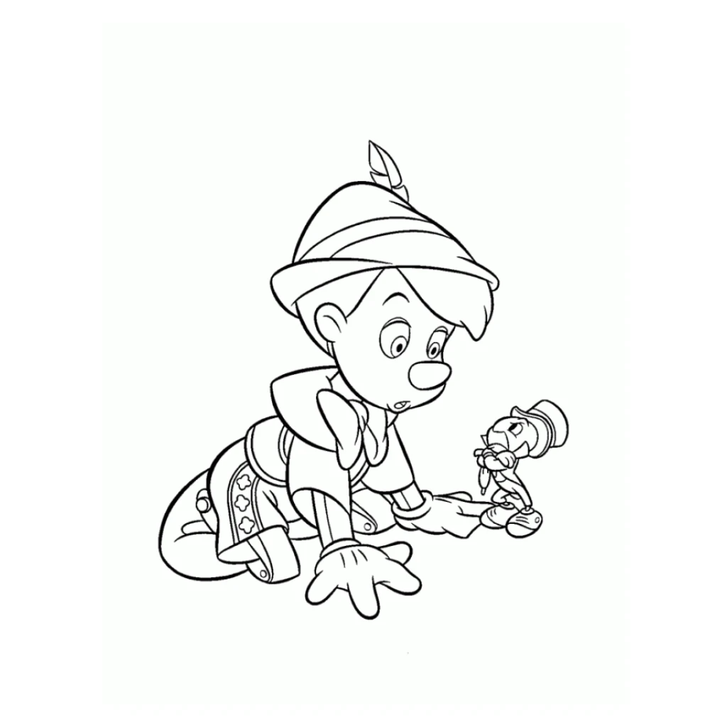 Desenho de Pinóquio E O Grilo Falante para colorir e imprimir grátis