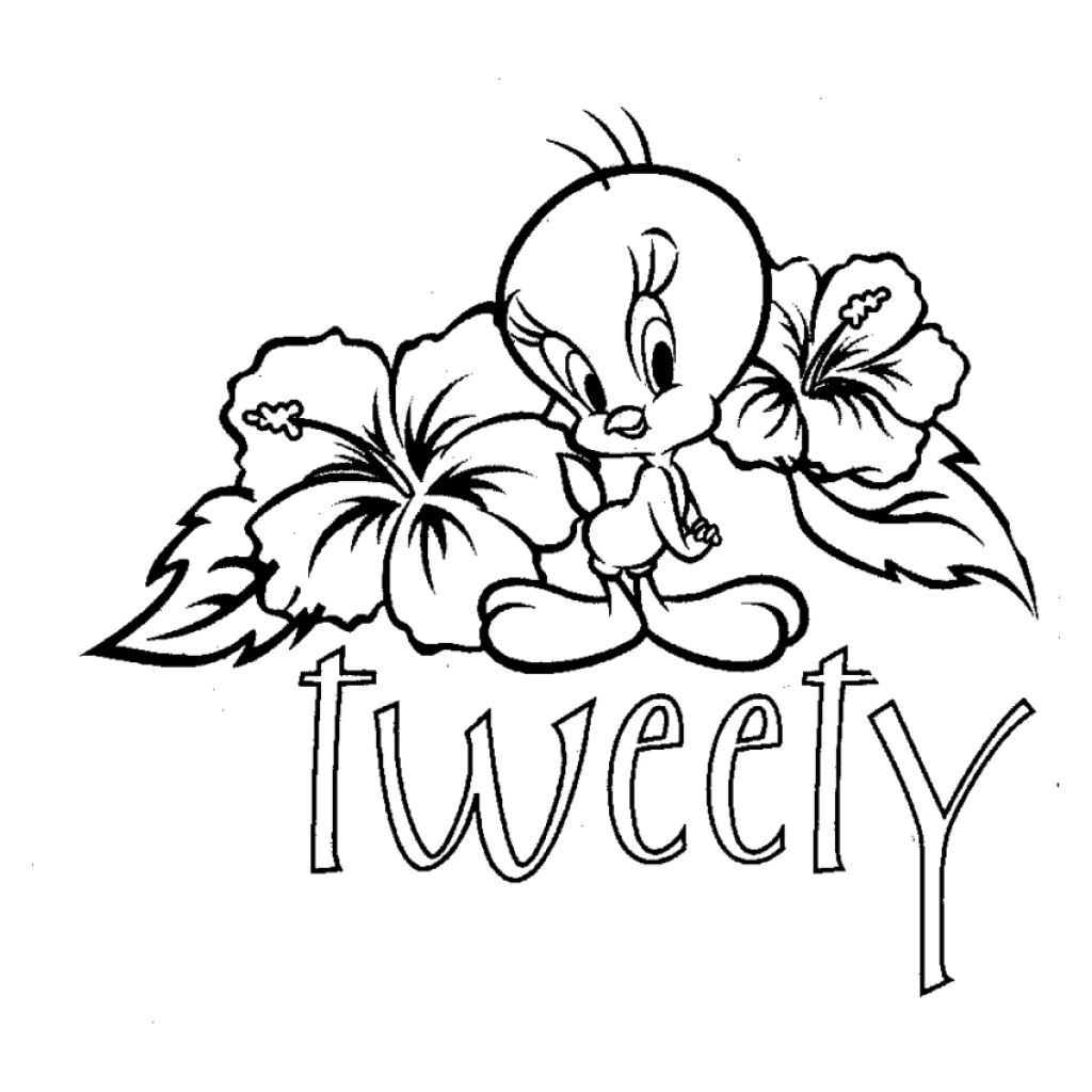 Desenho de Tweety Com Flores para colorir e imprimir grátis