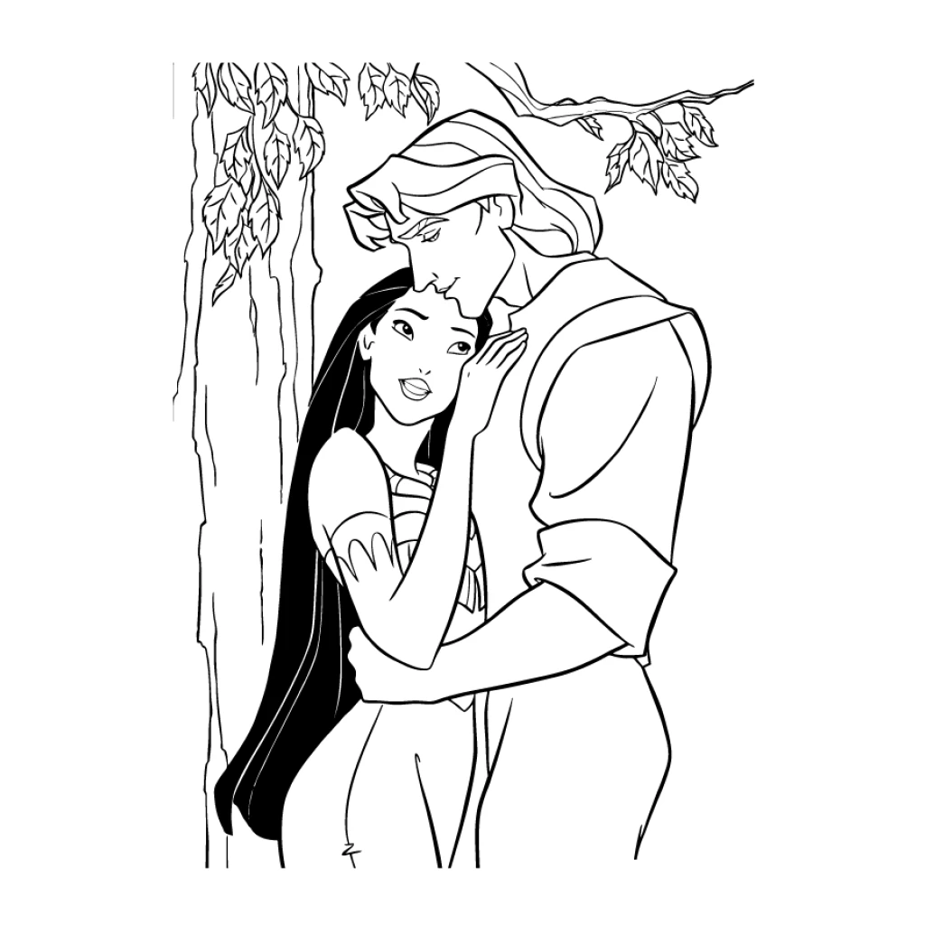 Desenho de Pocahontas E John Smith para colorir e imprimir grátis