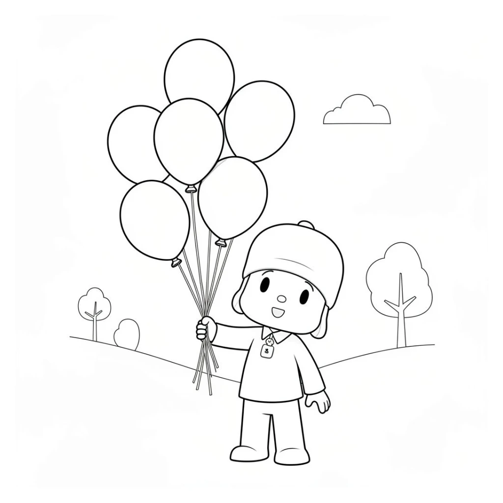 Desenho de Pocoyo Com Bexigas para colorir e imprimir grátis