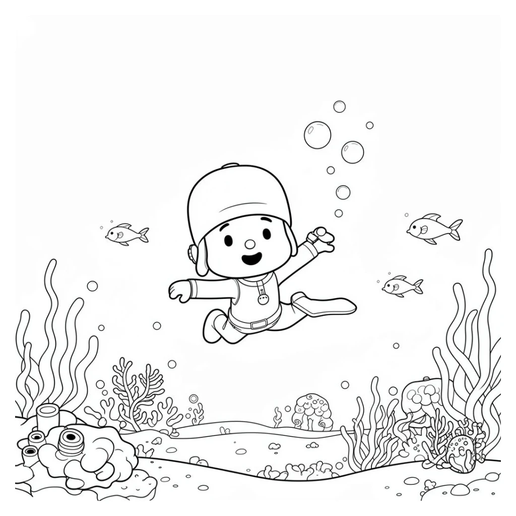 Desenho de Pocoyo Nadando No Fundo Do Mar para colorir e imprimir grátis