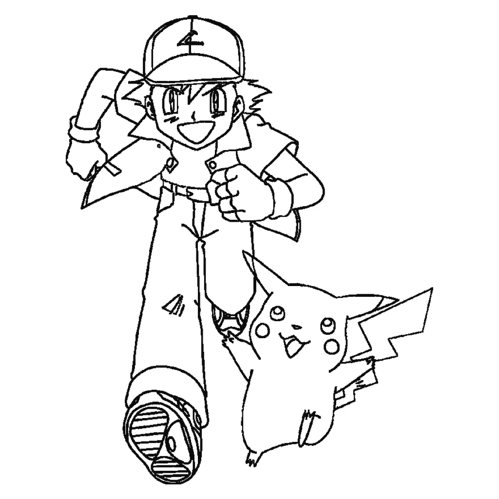 Desenho de Pikachu E Ash para colorir e imprimir grátis