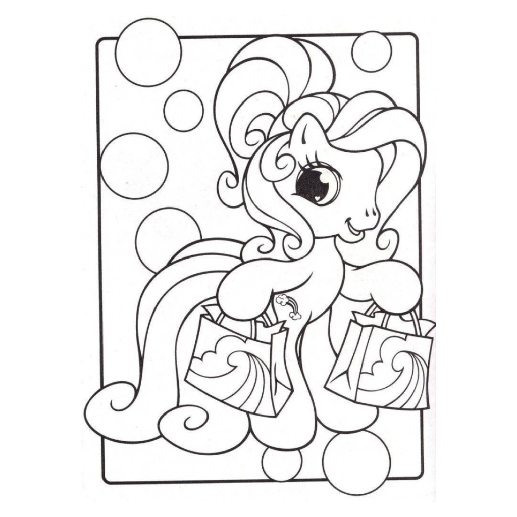 Desenho de Pony Com Compras para colorir e imprimir grátis