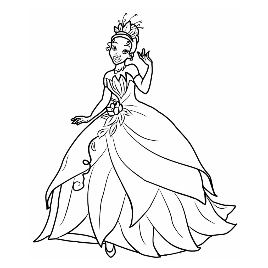 Desenho de Princesa Tiana Encantada para colorir e imprimir grátis