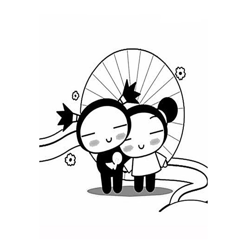 Desenho de Pucca e Garu abraçados para colorir e imprimir grátis
