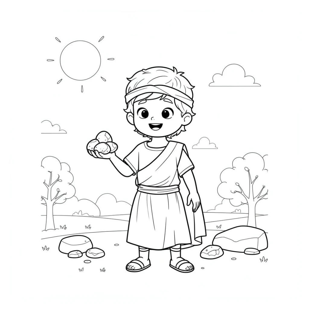 Desenho de Rei Davi Com Pedras para colorir e imprimir grátis
