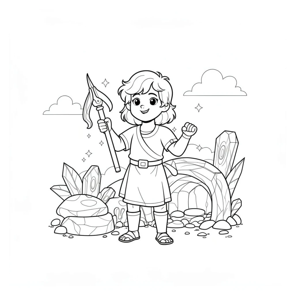 Desenho de Rei Davi Com Sua Funda para colorir e imprimir grátis