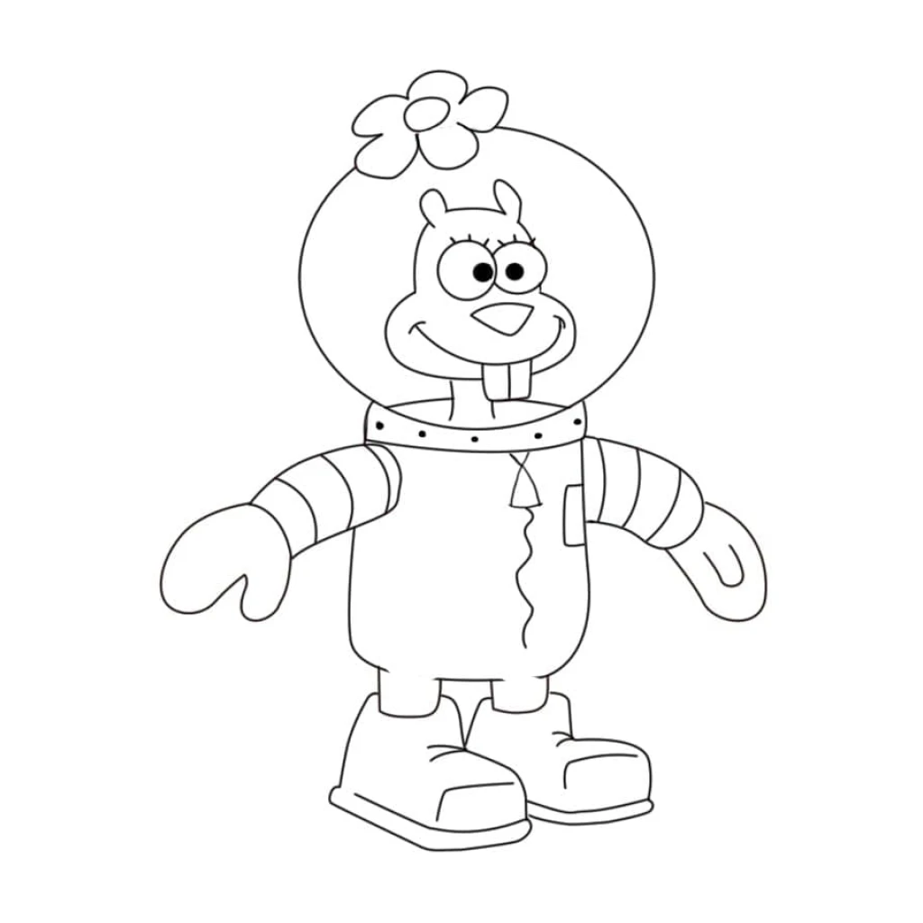 Sandy Cheeks Surfing coloring page to print for free