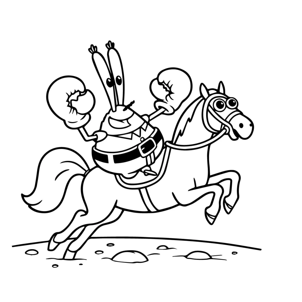 Desenho de Seu Sirigueijo Andando A Cavalo para colorir e imprimir grátis