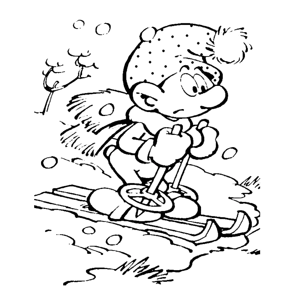 Desenho de Smurf esquiando para colorir e imprimir grátis