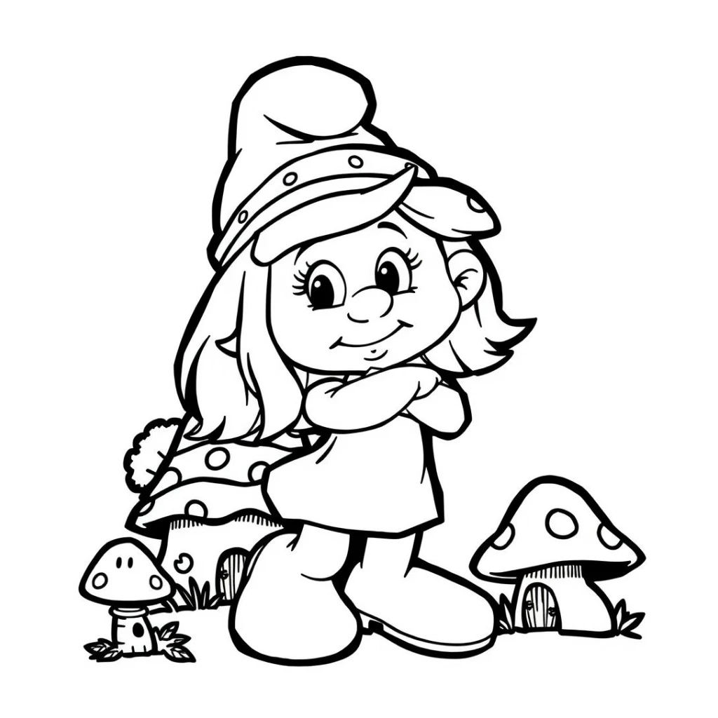 Desenho de Smurfete na vila dos smurfs para colorir e imprimir grátis