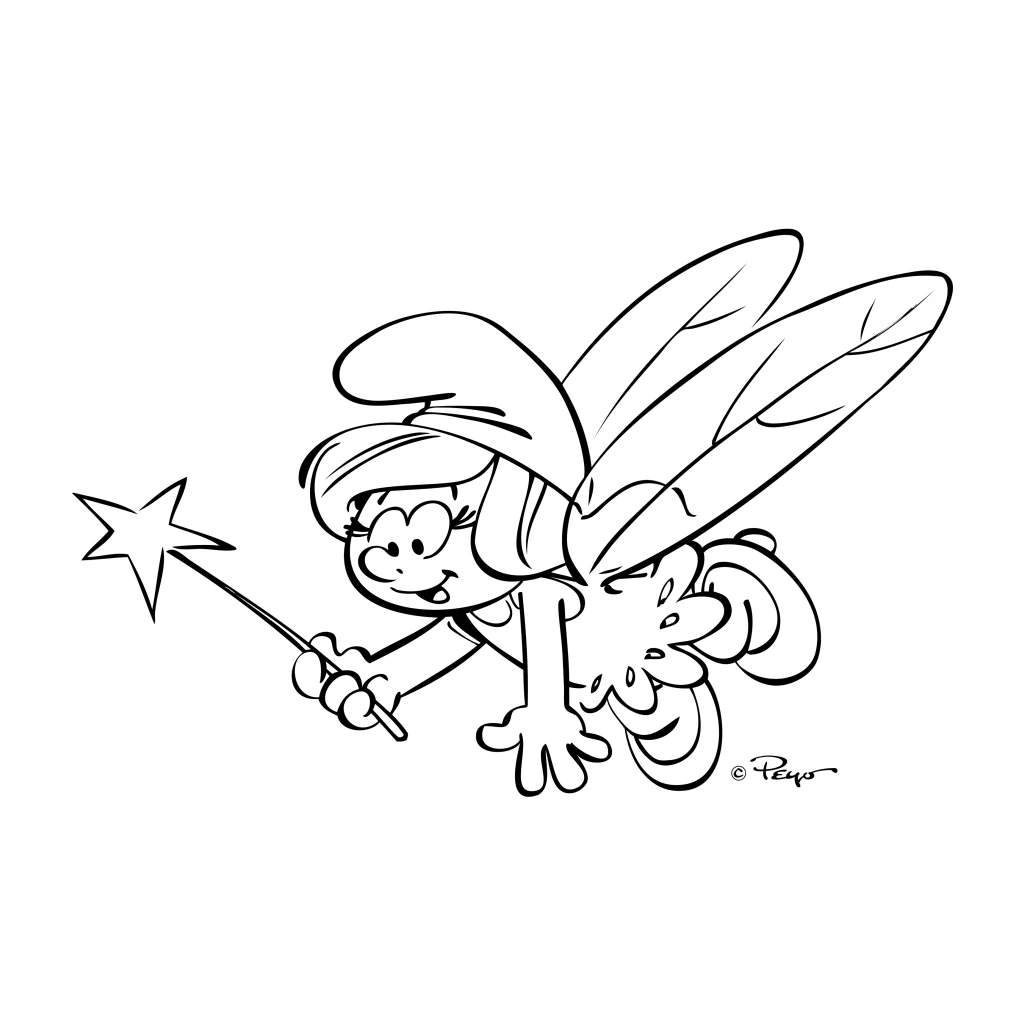 Desenho de Smurfete voando como uma fada para colorir e imprimir grátis