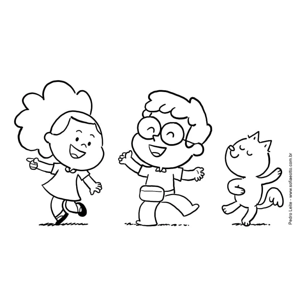 Desenho de Sofia E Otto Brincando Com Um Gato para colorir e imprimir grátis