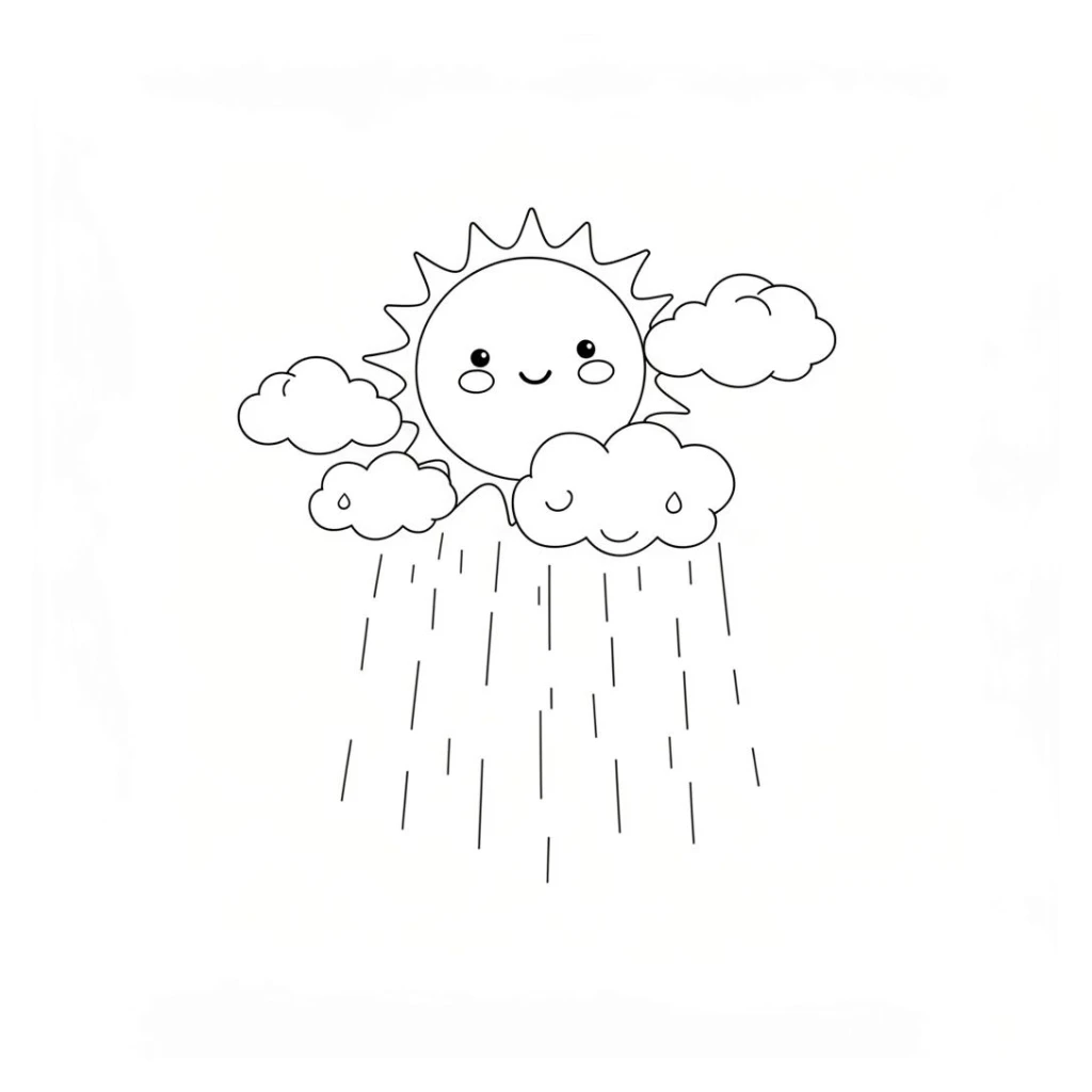 Desenho de Sol E Nuvens de chuva para colorir e imprimir grátis
