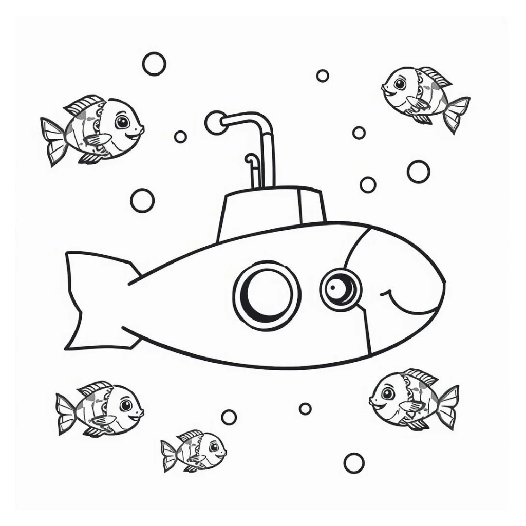 Desenho de Submarino Com Peixinhos para colorir e imprimir grátis