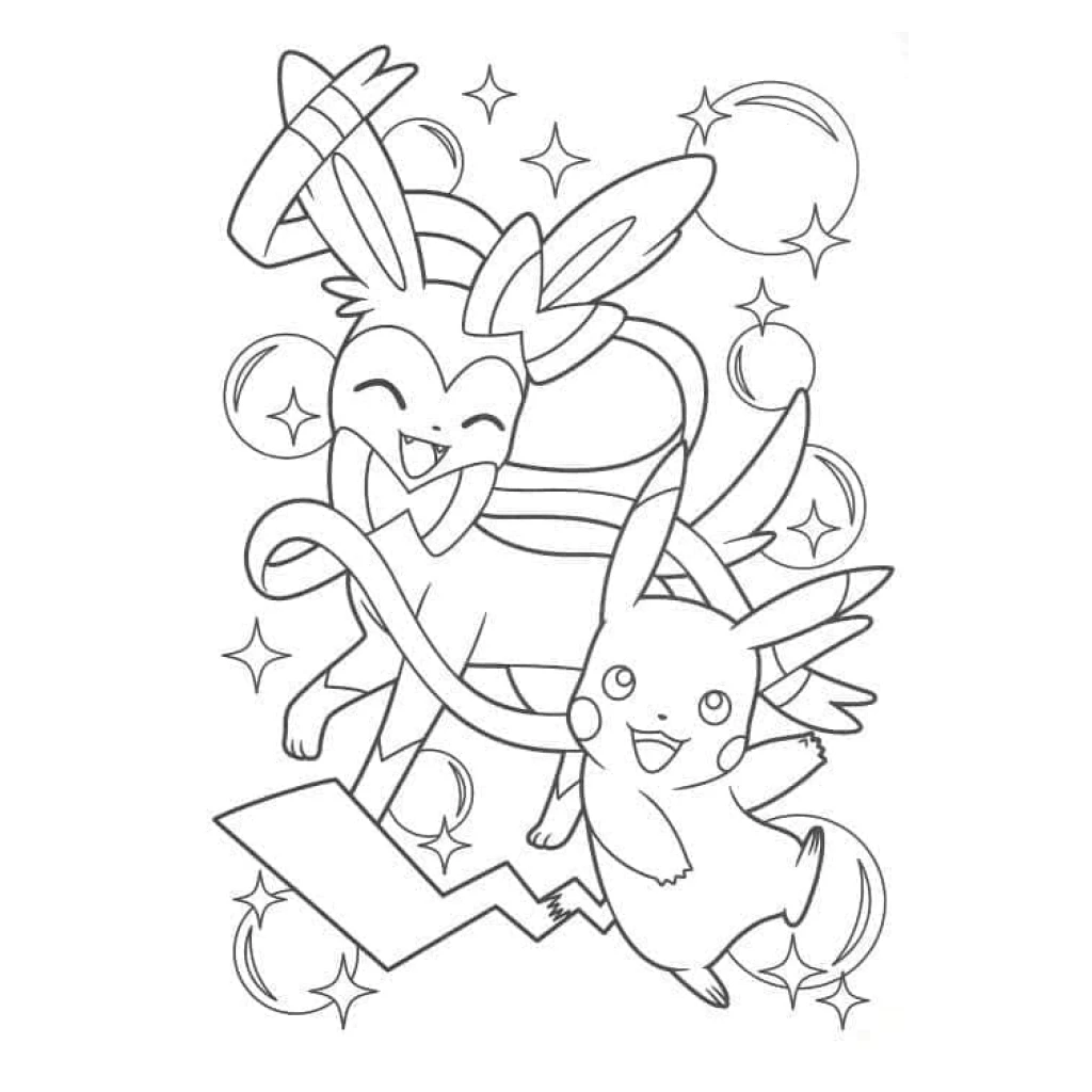 Desenho de Sylveon E Pikachu para colorir e imprimir grátis