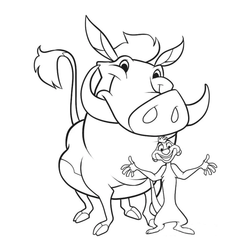 Desenho de Timão E Pumba Sorridentes para colorir e imprimir grátis