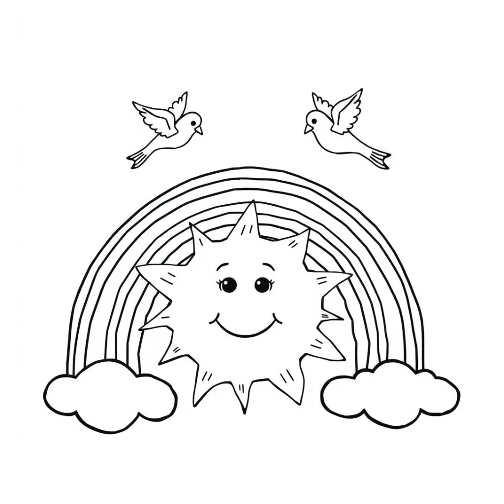 Desenho de Sol E ArcoÍris para colorir e imprimir grátis