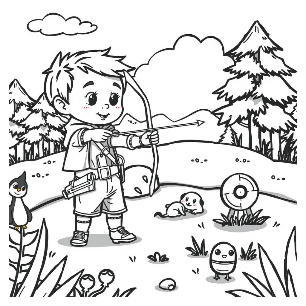 Desenho de Menino Arqueiro Na Floresta para colorir e imprimir grátis