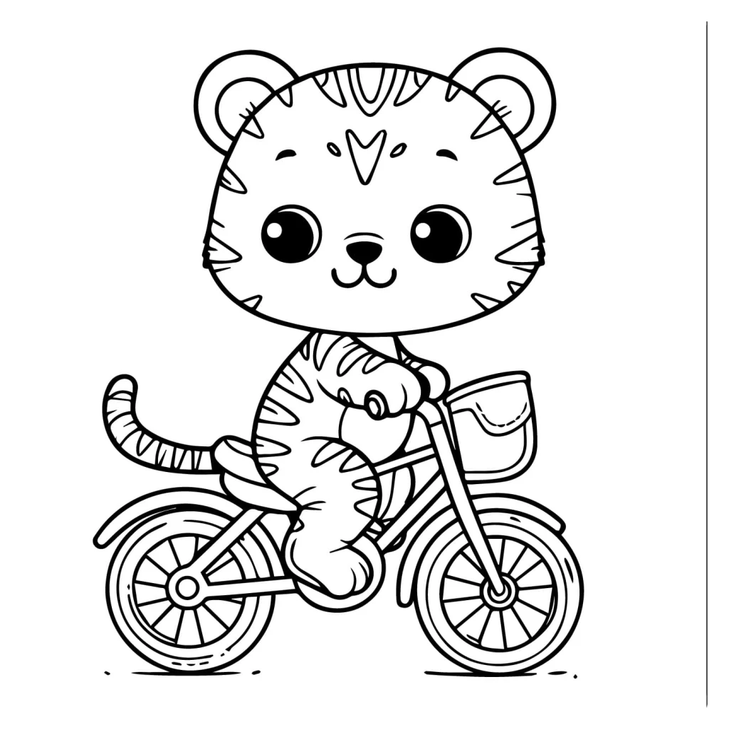 Desenho de Um Filhote De Tigre Em Uma Bicicleta para colorir e imprimir grátis