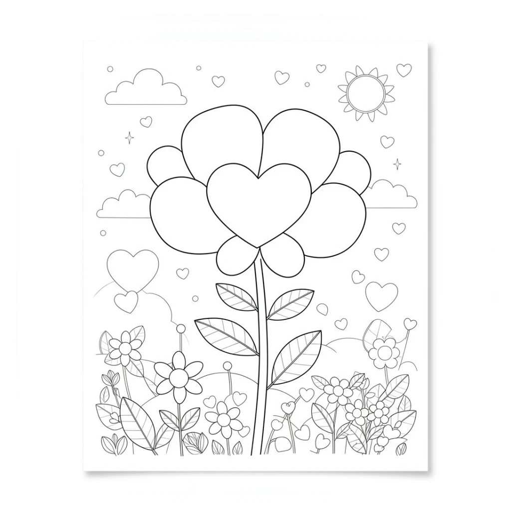 Desenho de Uma Flor Gigante Com Pétalas Em Forma De Coração para colorir e imprimir grátis