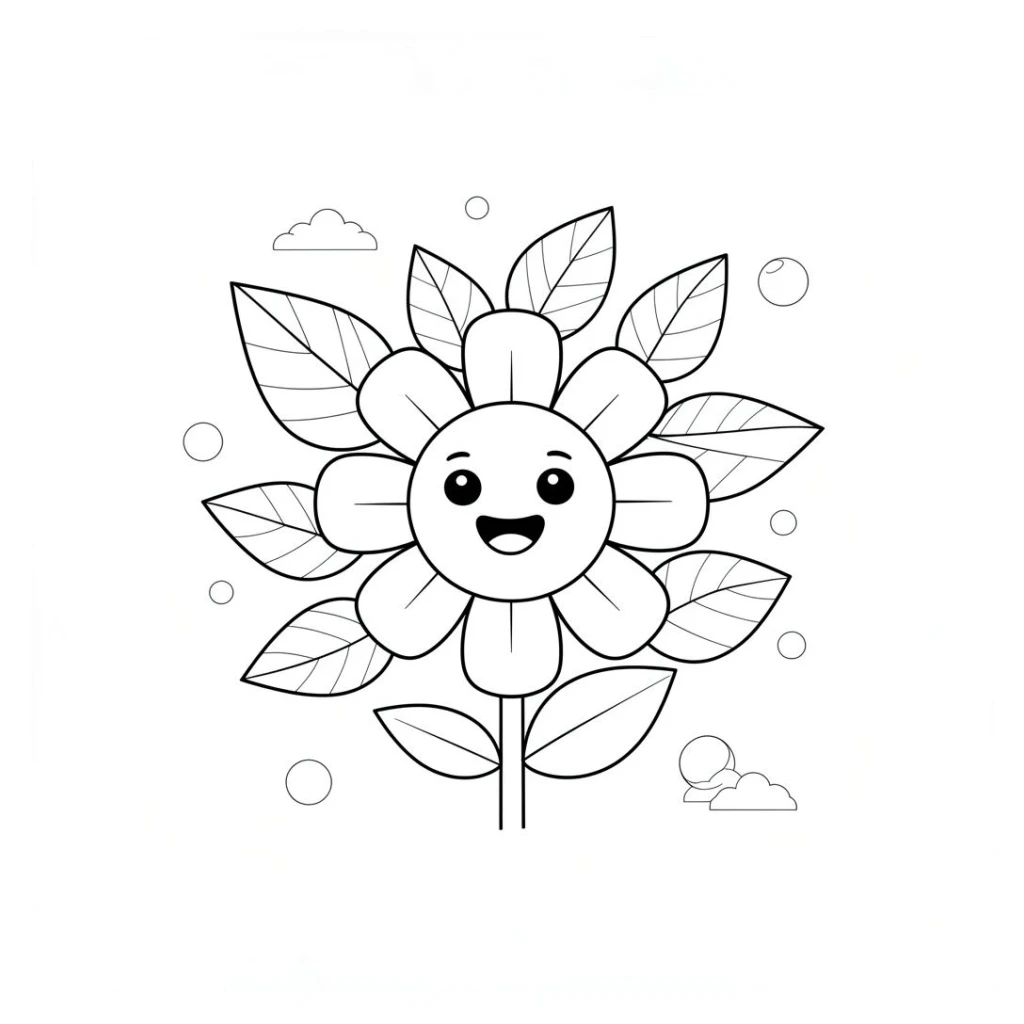Smiling Flower With Big Eyes coloring page to print for free